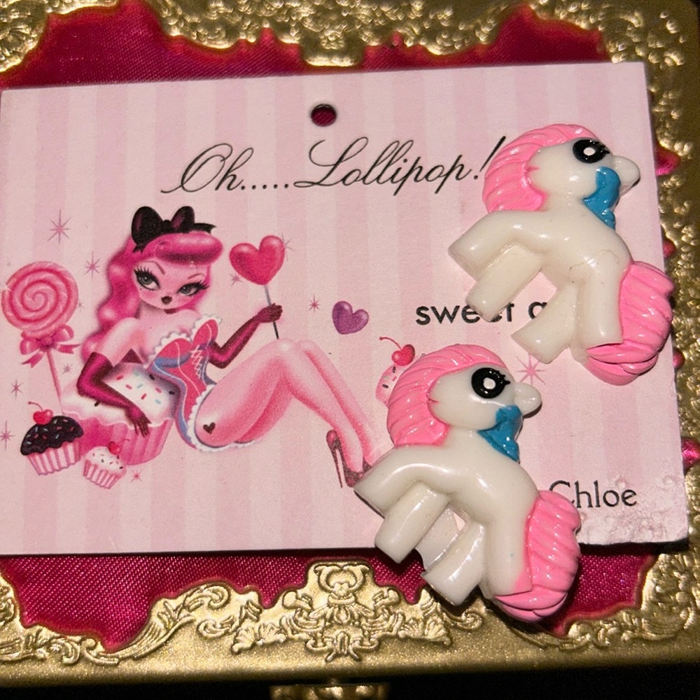 White my little pony juicy candy earrings lollipop stud post kawaii Lolita 80’s